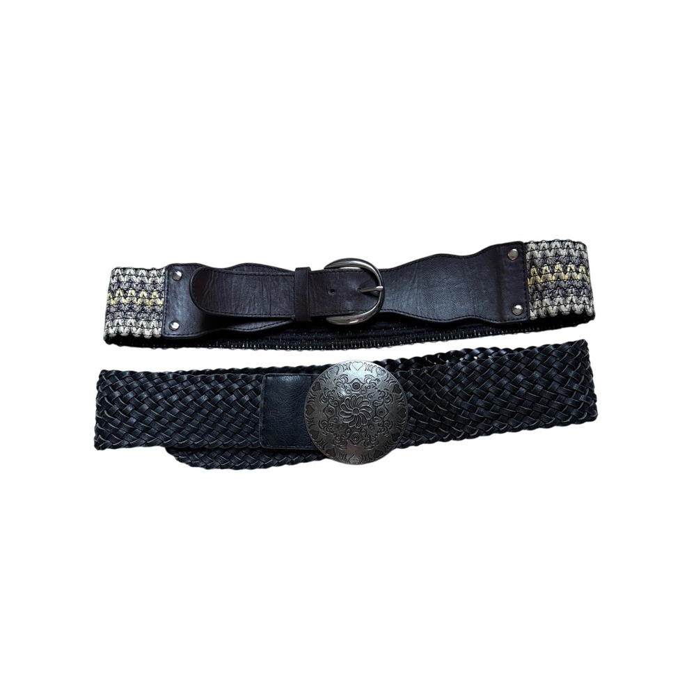 Authentic Y2K New York & Co/Unbranded Black Faux Leather Belt Duo L/XL Boho Chic